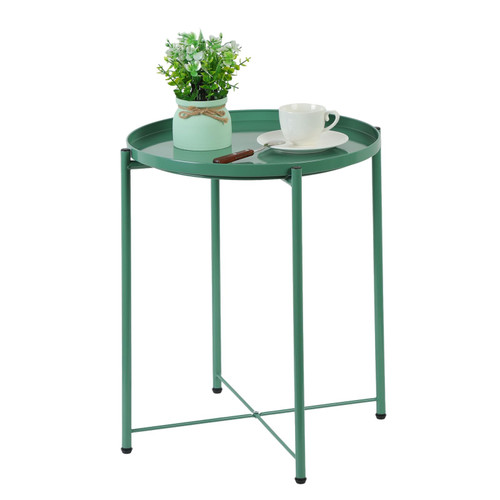 Fixwal End Table, Metal Side Table Green Round End Table Accent Table Sofa Small Table with Removable Tray for Living Room Bedroom Balcony Patio and Office