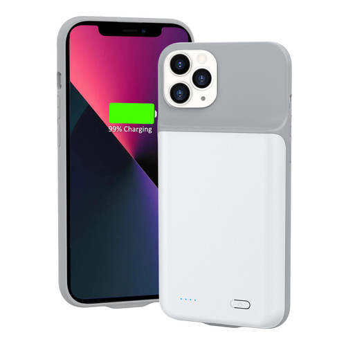 Gladgogo iPhone 13 Pro Charging Case, 7000mAh Smart iPhone 13 Pro Battery Case, Rechargeable Extended iPhone 13 Pro Charger Case, Portable Protective Battery Cover, 6.1 inch, White