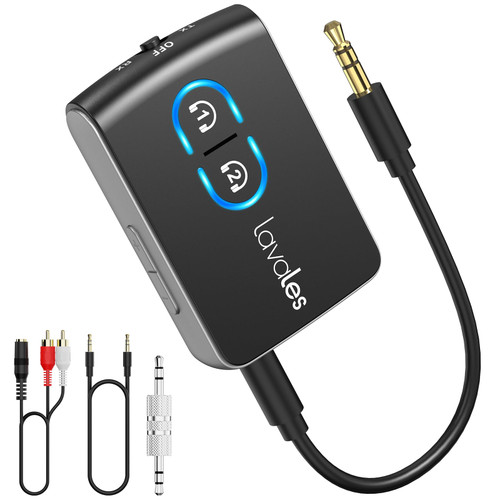 Lavales Bluetooth 5.3 Transmitter Receiver for TV Airplane to Wireless Headphones, Dual Link AptX Adaptive/LowLatency/HD Audio, 2-in-1 Bluetooth AUX Adapter for Home Stereo, Boat, Gym, MP3