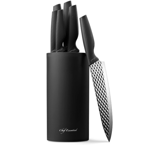 Luxury Kitchen Knife Block Set - with 6 Stainless Steel Knives, Chef Quality Utensils Santoku, Paring, Carving, Utility, and Bread Knife Cutlery, Precision Sharp Blades, All-Purpose Use Black Set