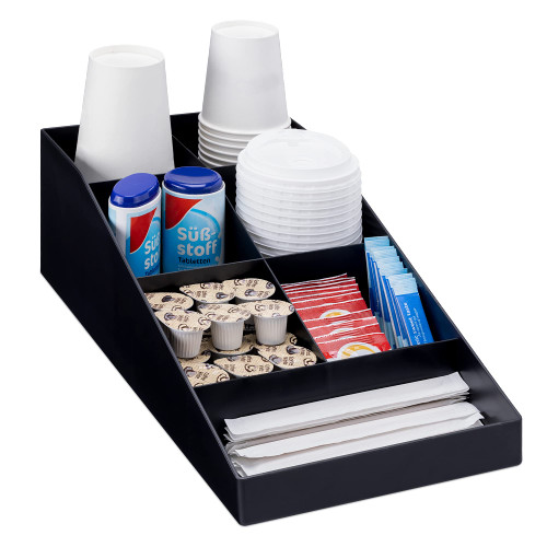 Navaris Coffee Station Organizer - Coffee Bar Countertop Accessories Holder for Sugar, Creamer, Cups, Tea - Office Kitchen Caddy - 7 Compartments