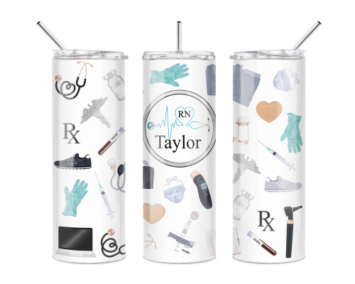 Personalized EKG Heart 20oz Skinny Tumbler Made in USA | Double-Walled, Vacuum Insulated Stainless Steel - Includes Lid/Metal Straw | Custom Medical Cup for Doctor, Nurse | Keep Calm and Caffeinate