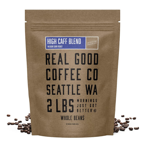 Real Good Coffee Co - Whole Bean Coffee - High Caff Dark Roast Coffee Beans - 2 Pound Bag - 100% Whole Arabica Beans - Grind at Home, Brew How You Like