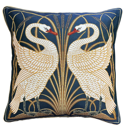 Signare Tapestry Cushion Cover 18 x18 inches Decorative Sofa Pillowcase Inspired by Walter Crane, The Swan (CCOV-Art-WC-SWAN)