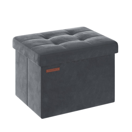 SONGMICS Small Storage Ottoman, Foldable Velvet Storage Box, Storage Chest, Foot Rest, 12.2 x 16.1 x 12.2 Inches, 286 lb Load Capacity, for Living Room, Bedroom, Dorm, Slate Gray ULSF200G01