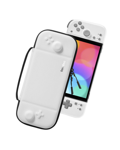tomtoc Carrying Case for Hori Nintendo Switch Split Pad Compact, Hard Shell Protective Travel Bag with 10 Game Cartridges, Split Pad Fit Controllers case, Shockproof, Lightweight, Portable, White
