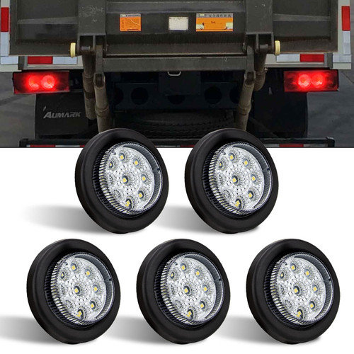 Voilamart 5PCS 2" Red Round Trailer Light for RV Trucks, Clear/Red Clearance Round LED Marker Lights 9 LEDs Reflector Flush Mount Grommet Waterproof