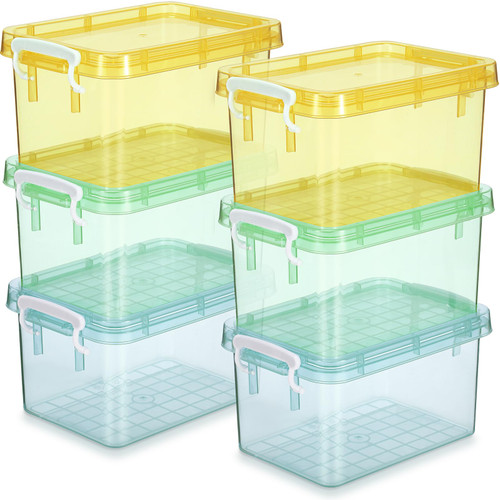 Wenqik 6 Pack Colorful Plastic Storage Bins with Lids 4 Quart Small Storage Latch Box Stackable and Nestable Clear Storage Organizer Bins with Latching Handle and Buckle for Organizing(Cute Color)
