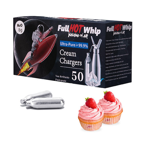 Whipped Cream Charger, 50 Pack N2O Cream Chargers 8 gram Nitrous Oxide Whipped Cream for Whipped Cream Dispenser