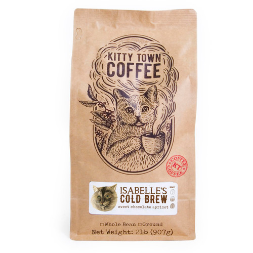 Kitty Town Coffee: Isabelle's Cold Brew Blend Medium Roast Coffee From Guatemala & Brazil 2lb (32oz) Whole Bean