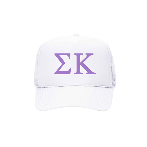 Sigma Kappa Sorority Trucker Hat - Sig Kap Baseball Cap - SK Gifts (White - Lavender)