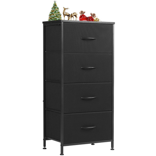 Dresser for Bedroom with 4 Drawers, Storage Drawers, Skinny Fabric Storage Tower, Tower Organizer Unit, Chest of Drawers with Wooden Top for Closet, Nursery, Laundry, Living Room, Hallway, Office