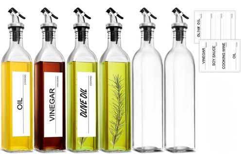 GMISUN Olive Oil Dispenser Bottle, Oil Dispenser Bottle for Kitchen, Cooking Oil and Vinegar Dispenser Set 6Pack, Glass Oil Container Cruet-Oil Pourer Spout, Funnel and Labels
