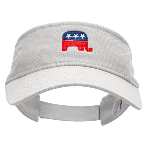 Mini Republican Elephant Embroidered Pro Style Cotton Twill Washed Visor - White OSFM