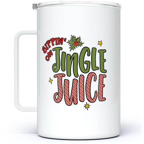 Loftipop Jingle Juice Christmas Holiday Travel Tumbler Coffee Mug with Lid, Funny Gift Cup for Women Men Mom Friend Coworker (18oz)