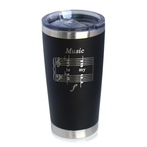 Music is My Forte - Insulated Coffee Tumbler Cup with Sliding Lid - Stainless Steel Mug - Unique Funny Musician Gifts and Musical Accessories - Black