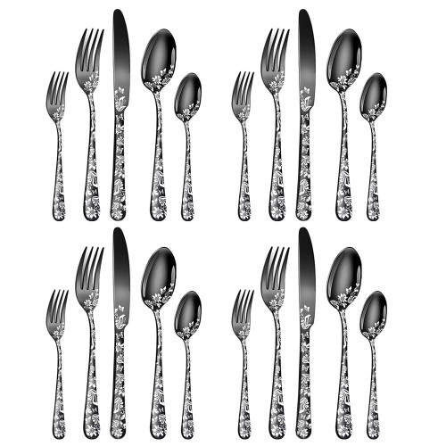 20Pcs Black Silverware Flatware Cutlery Set, Stainless Steel Utensils Service for 4, Silverware Set Include Knife Fork Spoon, Dishwasher Safe Utensils Cutlery