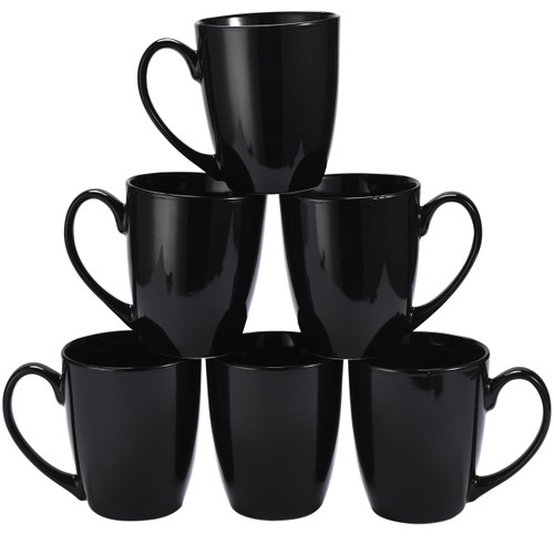 Bruntmor Ceramic Coffee Mug Set of 6 - Unique Coffee and Tea Mug Set - Coffee Cups Ceramic, Microwavable Mug - Hot Tea and Coffee Cup - Dishwasher And Microwave Safe Bulk Coffee Mugs - Black