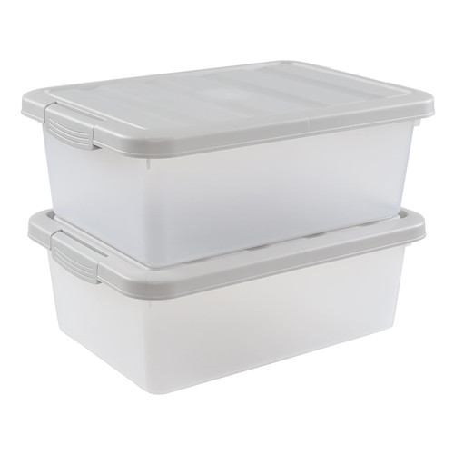 Buyitt 14 Quart Plastic Clear Storage Bin, Stackable Latching Box with Grey Lid, 2 Packs