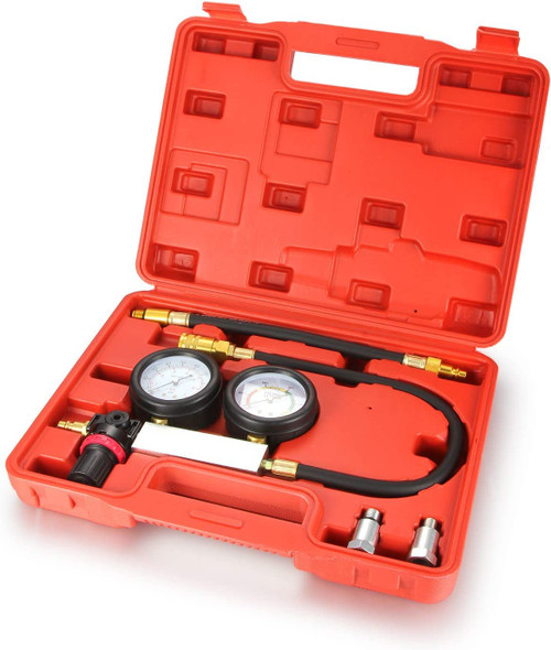Cylinder Leak Down Tester,Engine Compression Tester Kit - Tu-21 Dual Pressure Gauges Engine Compression Leakdown Detector Leakage Test Diagnostics Tool Set for Gasoline Engine