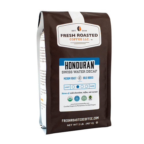 Fresh Roasted Coffee, Fair Trade Organic Honduran Water-Processed Decaf, 2 lb (32 oz), Kosher RFA, Medium Roast, Ground Fresh Roasted Coffee, Fair Trade Organic Honduran Water-Processed Decaf, 2 lb (32 oz), Kosher RFA, Medium Roast, Ground