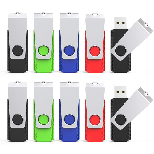 RAOYI 10 Pack 16GB USB Flash Drive, USB 2.0 Swivel Metal Memory Stick Thumb Drives Pen Drive Jump Drive for Data Storage (4 Mixed Color)