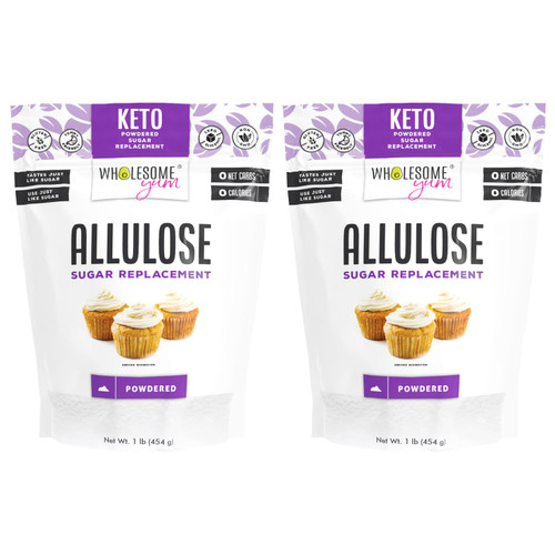 Wholesome Yum Powdered Allulose Sweetener - Natural Powdered Sugar Substitute - Keto, Non GMO, Zero Carb, 0 Calorie, Sugar Free, No Aftertaste Tummy Friendly - Confectioners Sugar Replacement (1 lb) 2 Pack