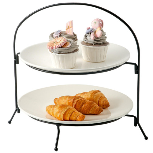 XINLTC Tiered Serving Stand and White Ceramic Platters, Round 3 Tier Serving Tray, Tiered Tray Stand, Arch Food Display Stand Server for Cookies, Pastries, Appetizers, Desserts