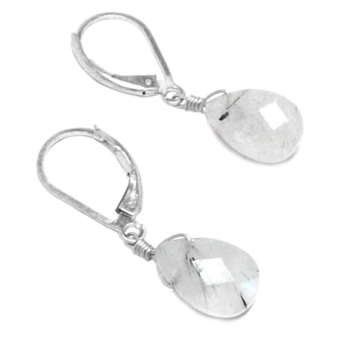 Rutilated Quartz Briolette Sterling Silver Lever Back Earrings