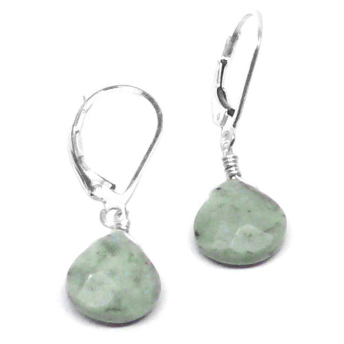 Turquoise Jasper 9x9mm Briolette Sterling Silver Lever Back Earrings