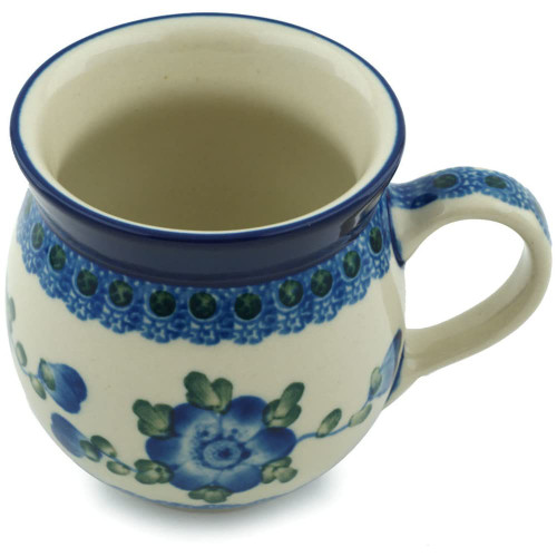 Polish Pottery Bubble Mug 8 oz Blue Poppies