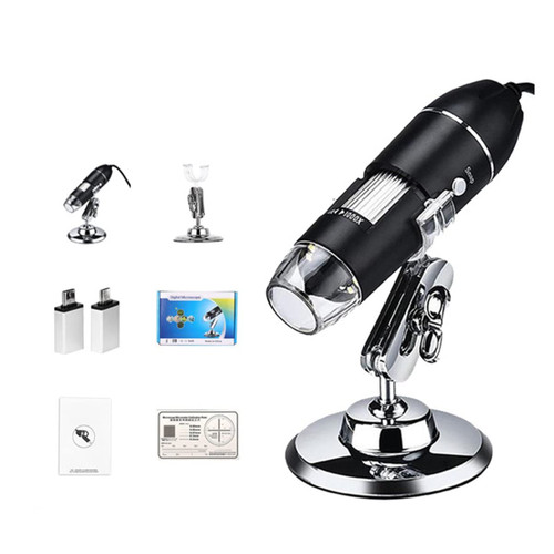 Microscope Accessories Kit for Adult 1600X 3 in 1 USB Digital Microscope Type-C Electronic Microscope Camera 8 LED Zoom Adjustable Magnifier Accessory (Color : 1600X)