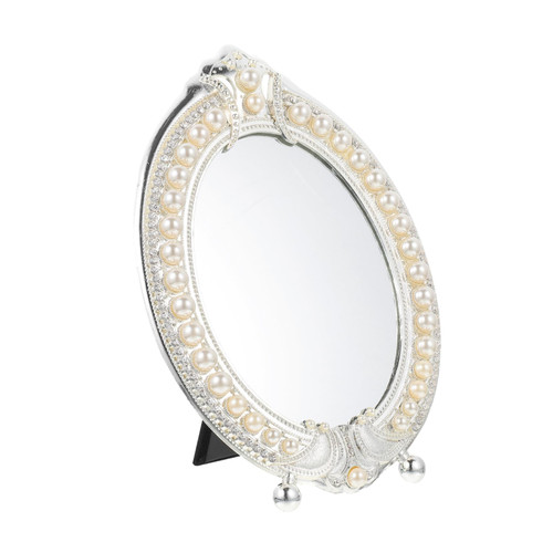Housoutil Vanity Mirror Antique Mirror Maquillaje Retro Vanity Dresser Mirror Metal Makeup Mirror Vintage Makeup Vanity Table Retro Pearl Cosmetics Mirror Ornaments Desktop Woman Zinc Alloy