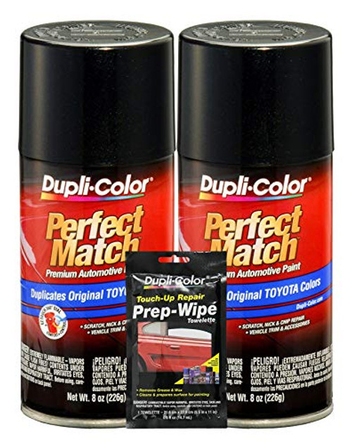 Dupli-Color Black Sand Pearl Exact-Match Automotive Paint For Toyota Vehicles - 8 oz, Bundles Prep Wipe (3 Items)