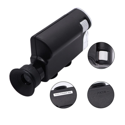 Microscope Kit 100X/240X Microscope, Pocket Microscope Magnifier Loupe Microscope Lens Adapters (Color : 60X-100X)