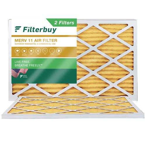 Filterbuy 16x25x1 Air Filter MERV 11 Allergen Defense (2-Pack), Pleated HVAC AC Furnace Air Filters Replacement (Actual Size: 15.50 x 24.50 x 0.75 Inches)