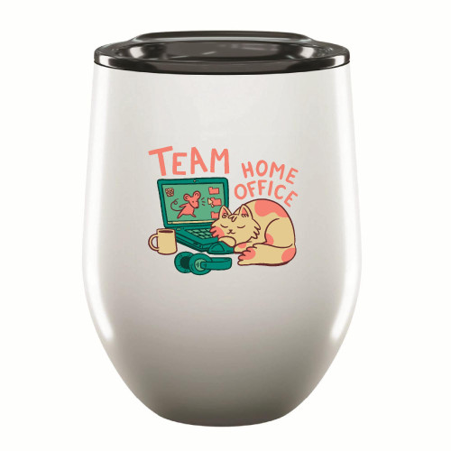 Gift for Home Office Workers Cat Sleeping Next to Laptop for Remote Workers 12oz Wine Tumbler Cup