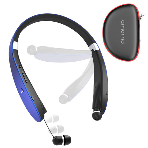 AMORNO Foldable Bluetooth Headphones Wireless Neckband Headset with Retractable Earbuds, Sports Sweatproof Noise Cancelling Stereo Earphones with Mic AMORNO Foldable Bluetooth Headphones Wireless Neckband Headset with Retractable Earbuds, Sports Sweatproof Noise Cancelling Stereo Earphones with Mic
