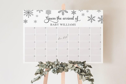 Winter Guess The Due Date Calendar Template, Baby Shower Calendar Due Date Game, Guess The Date, Guess Baby Birth Date Calendar, Guess Baby's Due Date Calendar Boy
