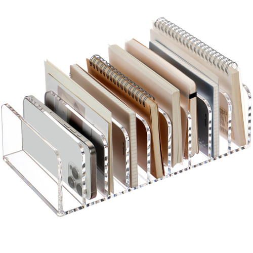SANRUI Clear Desk Mail Organizer, 9 Compartments Acrylic Office Document Sorter File Storage Holders, Multifunction Letter Folder Racks Holders for Office,Home, School Desktop Organization