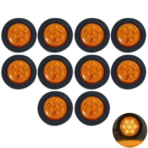 10pc 2" Amber Round Trailer 7 LED Clearance Marker Lights [DOT FMVSS 108] [SAE P2] [Reflector Lens] [Grommet] [Flush-Mount] [Waterproof IP67] Marker Clearance Lights for Trailer Truck