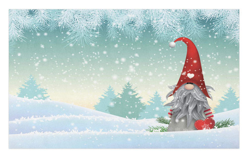Ambesonne Gnome Doormat, Elf Tomte Standing on Snow on The Winter Finnish Christmas Theme, Decorative Polyester Floor Mat with Non-Skid Backing, 30" X 18", Mint Green