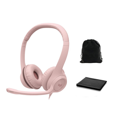 Logitech Headset H390 Wired Headset with Mic for PC/Laptop, Stereo Headphones with Noise Cancelling Microphone, USB, in-Line Controls, Works with Chromebook, PC Headset, W/Cloth and Pouch (Rose) Logitech Headset H390 Wired Headset with Mic for PC/Laptop, Stereo Headphones with Noise Cancelling Microphone, USB, in-Line Controls, Works with Chromebook, PC Headset, W/Cloth and Pouch (Rose)