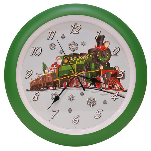 Mark Feldstein & Associates Santa Claus Holiday Train Christmas Carol Sound Clock, 13 Inch, Green