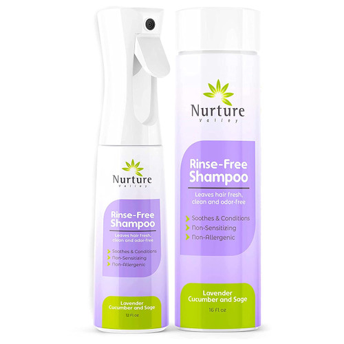 Nurture Valley Rinse Free Shampoo No Water Shower or Rinse Required - Waterless Nourishing Spray Shampoo That Leaves Hair Fresh, Clean and odor-free - 12 Oz Continuous Spray Bottle + 16 oz Refill