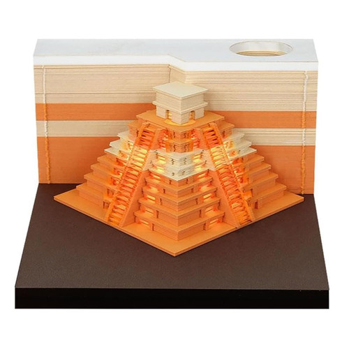 Planner Time Piece Calendar 2024 3D Pyramid Memo Pad w/Led Lights Creative 3D Desk Calendar Notepad Paper Carving Art Craft Desktop Decor for Home Office Schedule Calendario