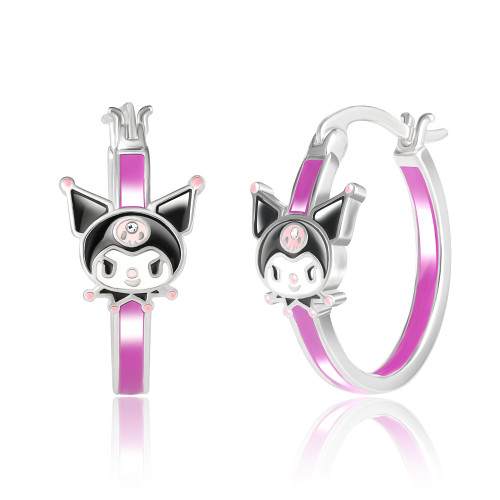 Hello Kitty Sanrio Kuromi Womens Hoop Earrings - Silver Plated Kuromi Earrings Officially Licensed