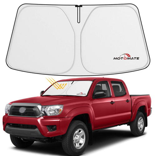 Motomate Windshield Sun Shade - Custom Fit Toyo-ta Tacoma 2016 2017 2018 2019 2020 2021 2022 2023, with Storage Pouch Durable 240T Material Foldable Car Sun Visor for UV Rays and Sun Heat Protection