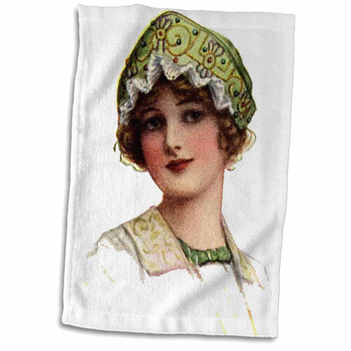 3dRose Sandy Mertens Vintage Women - Victorian Lady with Bead and Lace Bonnet - Towels (twl-6282-2)