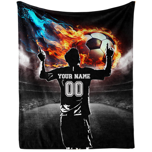 CaomeiWu Custom Soccer Blanket, 40"x50" Flannel Cool Soccers Sports Themed Throw, Soft Nap Throw Blanket for Home Boys Girls Women Men Soccer Lovers Gifts